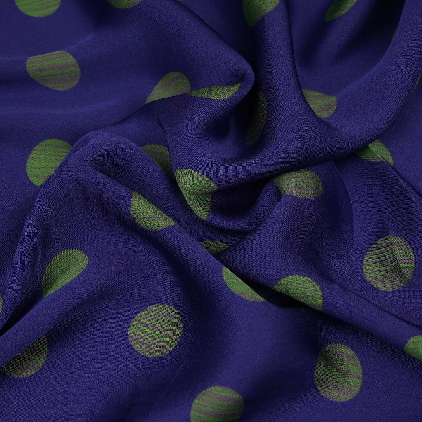Blue With Green Polka Dot Modal Satin Fabric VP-32347