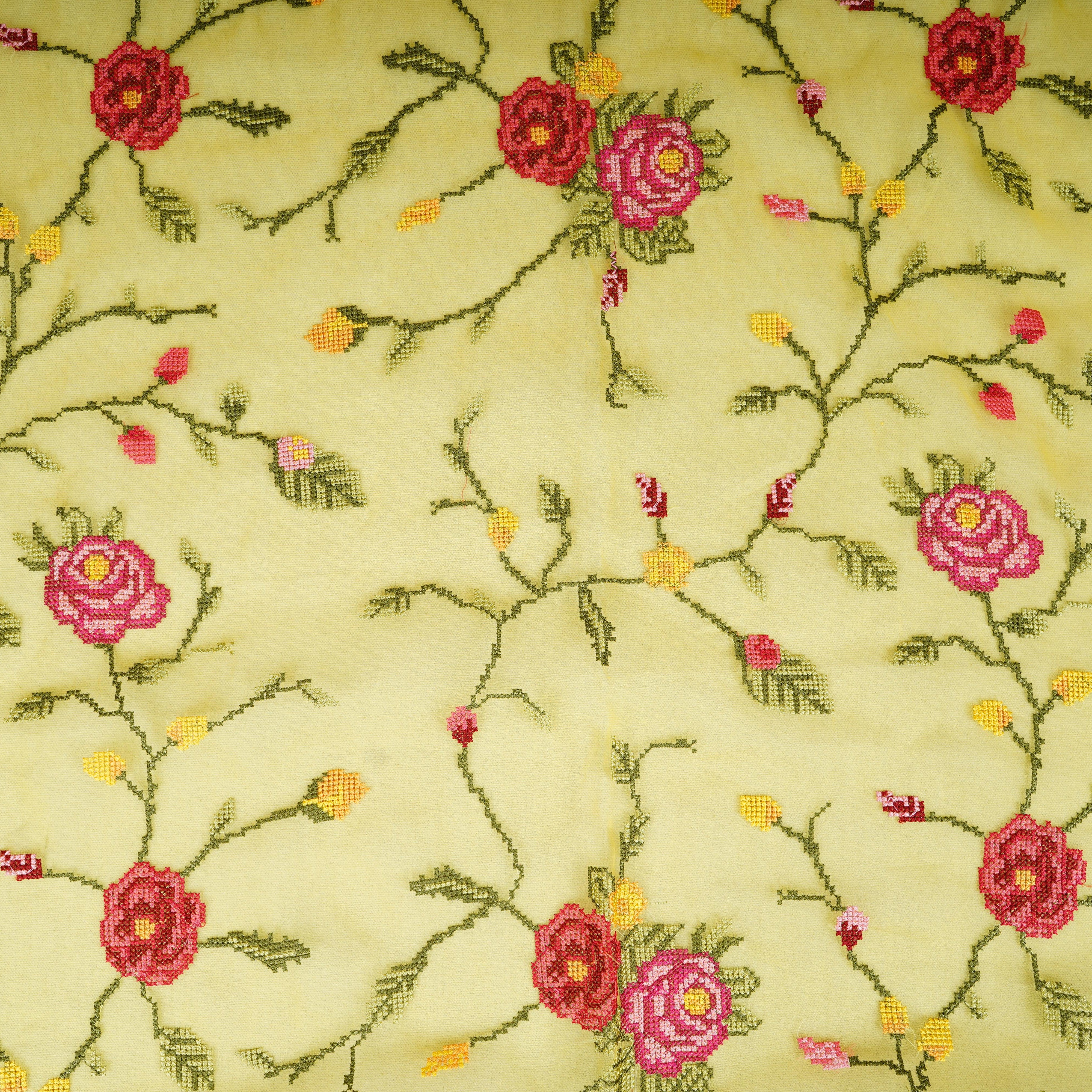 Yellow French Knot Embroidery Organza Fabric GTS-30499 - TradeUNO