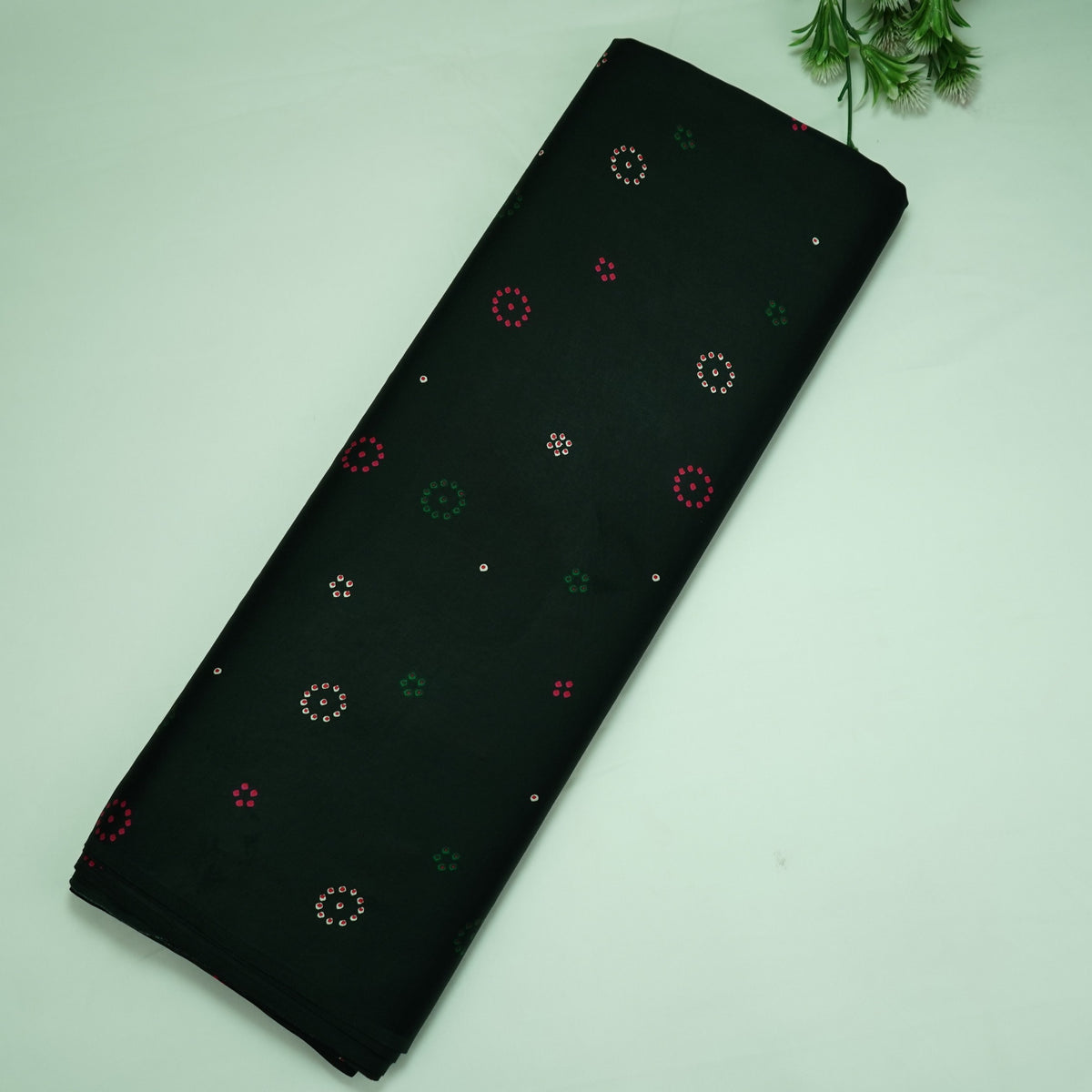 Black Bandhani Dots Modal Satin Fabric