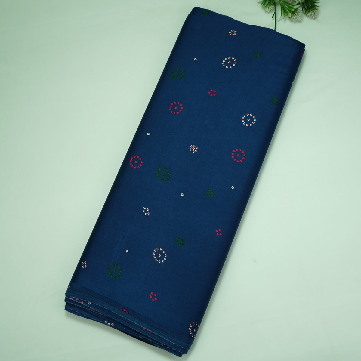 Navy Blue Floral Motifs Print Modal Satin Fabric