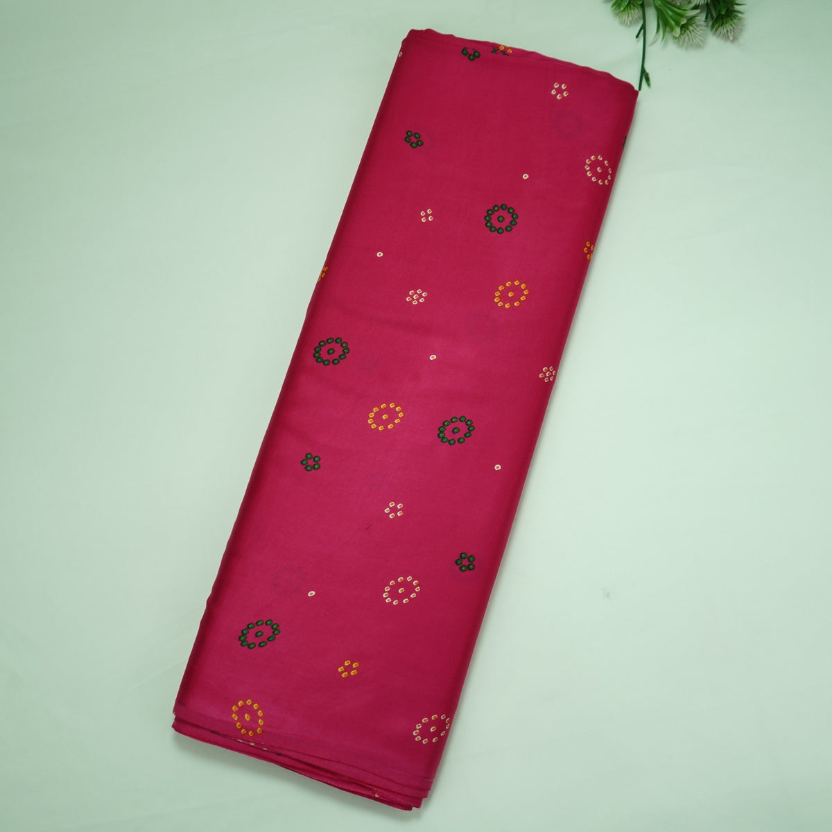 Magenta Bandhani Dots Modal Satin Fabric