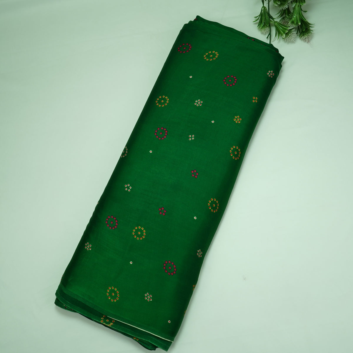 Emerald Green Floral Print Modal Satin Fabric