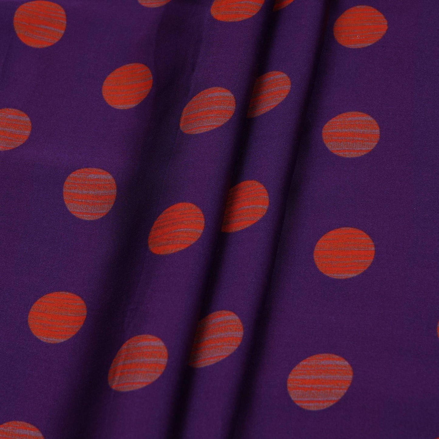 Purple With Orange Polka Dot Modal Satin Fabric VP-32351