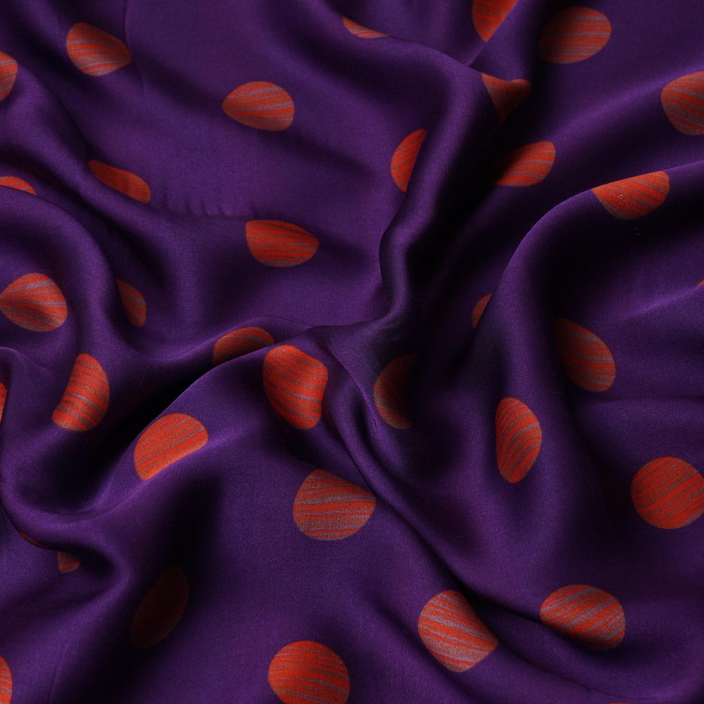Purple With Orange Polka Dot Modal Satin Fabric VP-32351