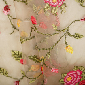 Brown French Knot Embroidery Organza Fabric GTS-30496 - TradeUNO