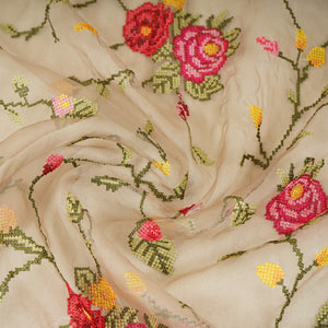 Brown French Knot Embroidery Organza Fabric GTS-30496 - TradeUNO