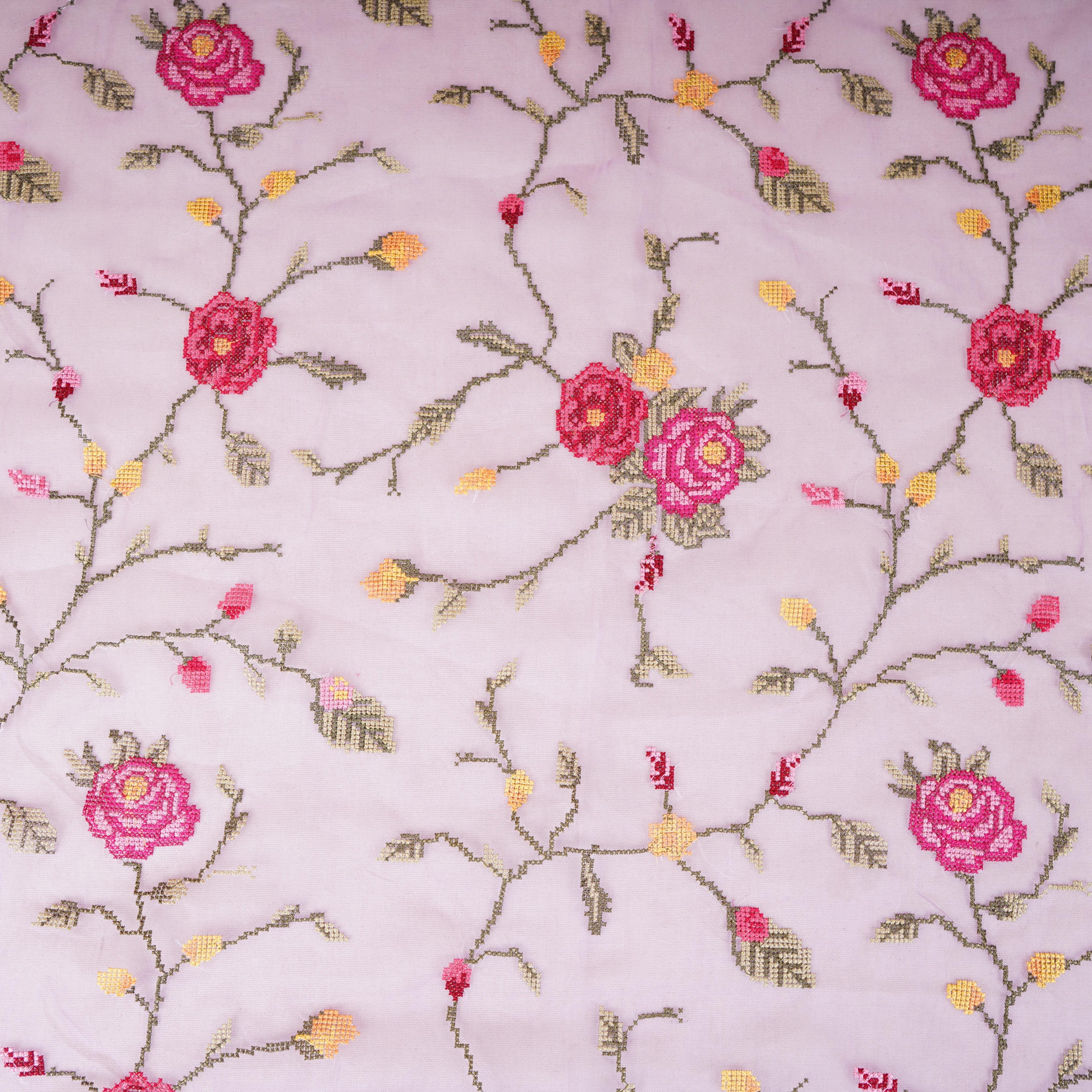 Lavender French Knot Embroidery Organza Fabric GTS-30497 - TradeUNO