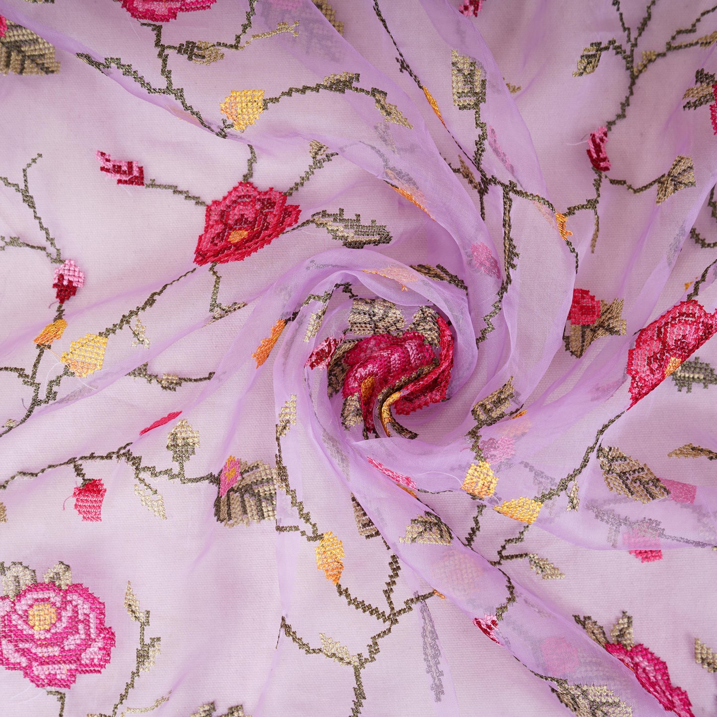 Lavender French Knot Embroidery Organza Fabric GTS-30497
