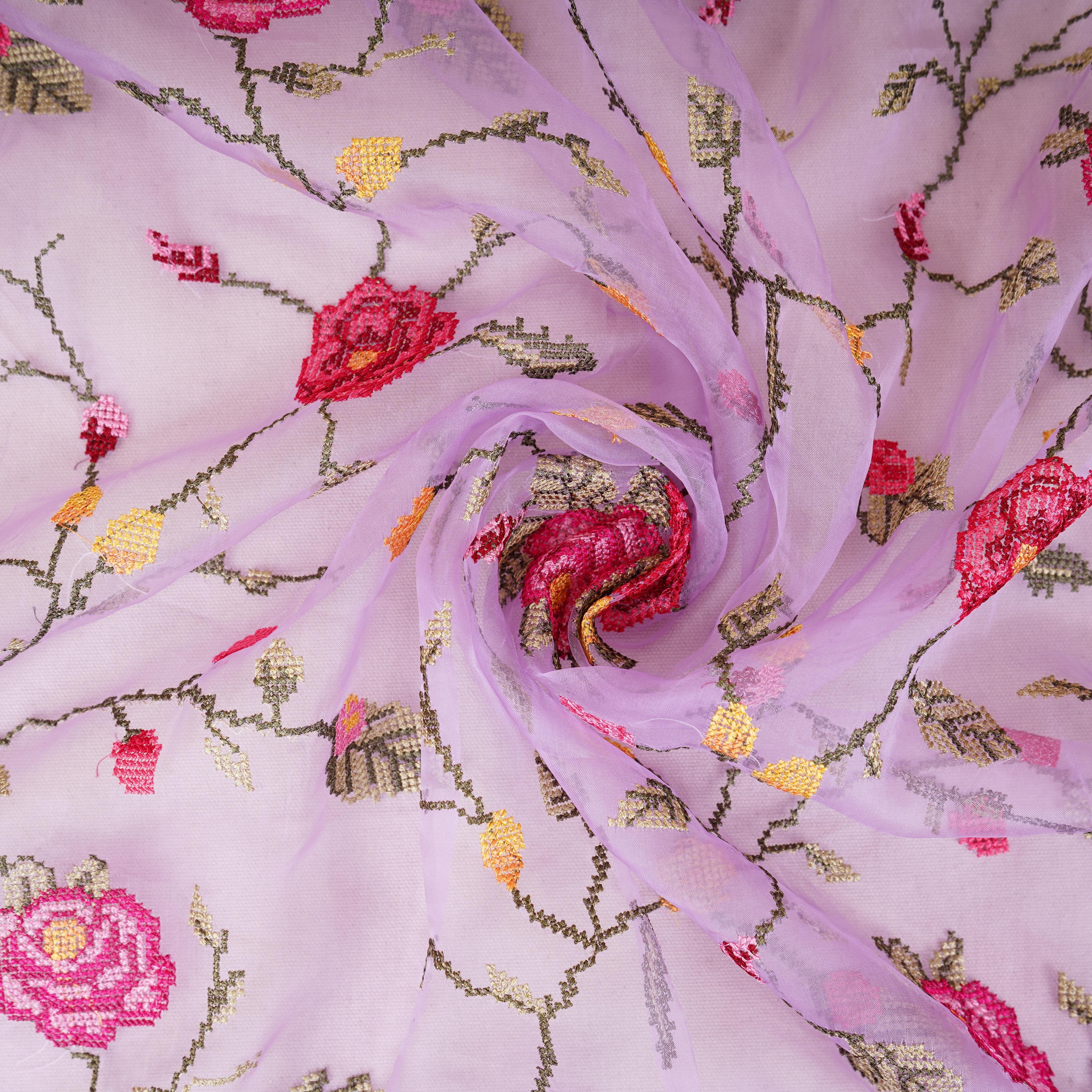 Lavender French Knot Embroidery Organza Fabric GTS-30497 - TradeUNO