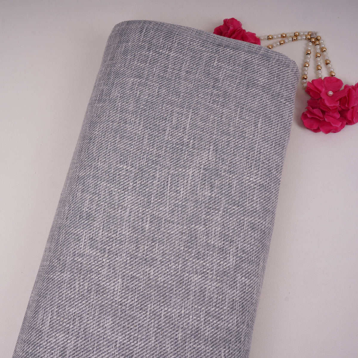 Blue With White Solid Linen Jute Fabric RS-32303 - TradeUNO