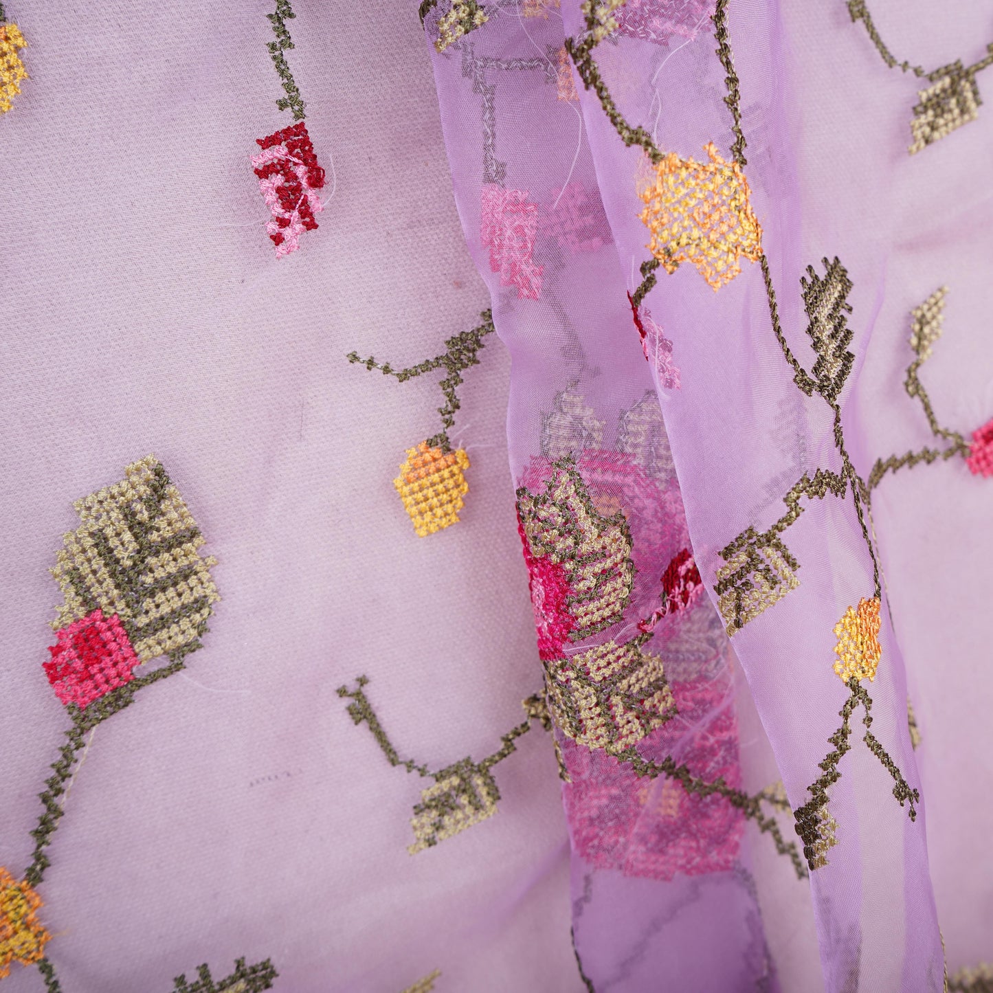 Lavender French Knot Embroidery Organza Fabric GTS-30497