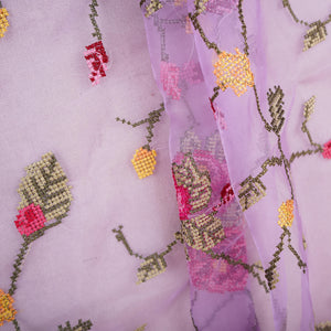 Lavender French Knot Embroidery Organza Fabric GTS-30497 - TradeUNO