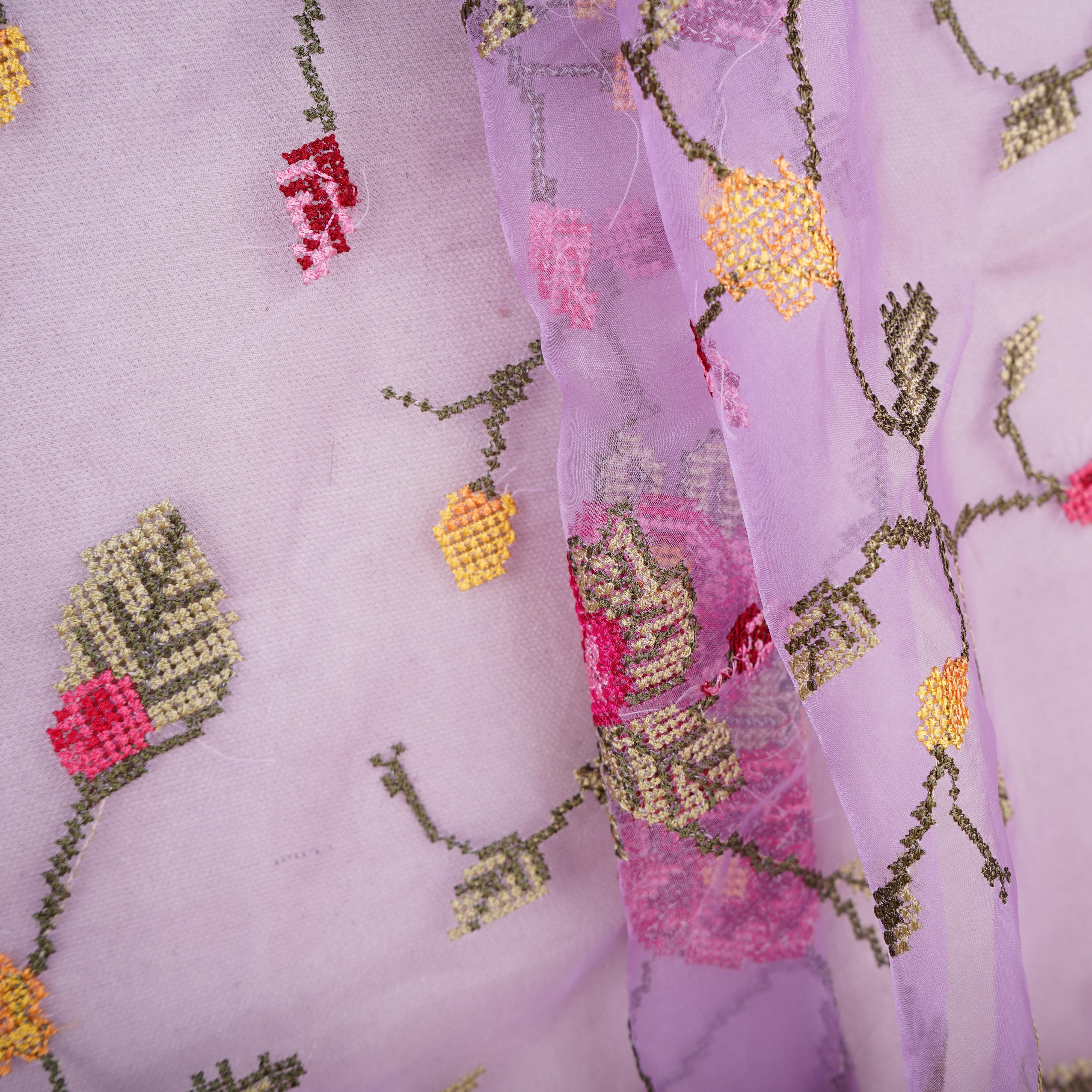 Lavender French Knot Embroidery Organza Fabric GTS-30497 - TradeUNO