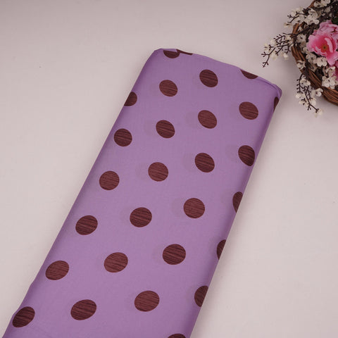 Lavender and brown polka dot modal satin fabric for festive wear