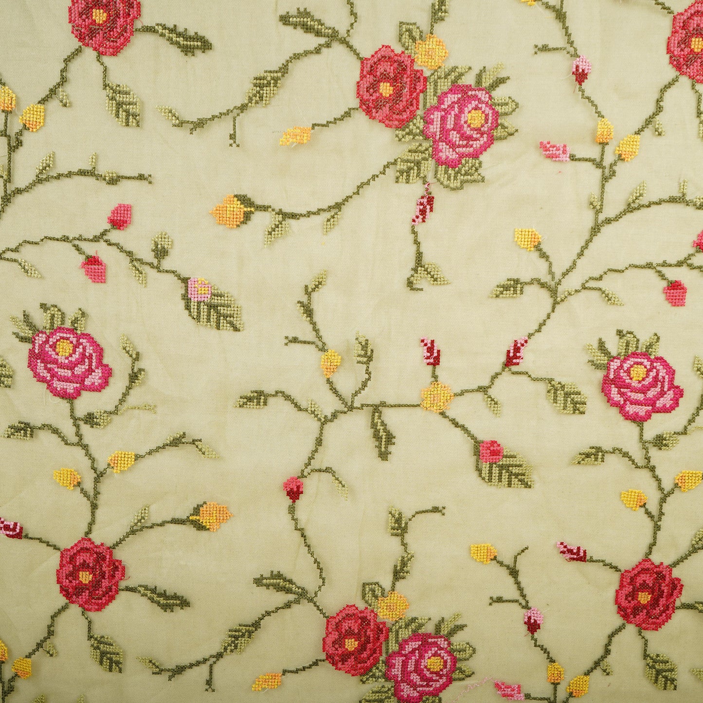 Green French Knot Embroidery Organza Fabric GTS-30498