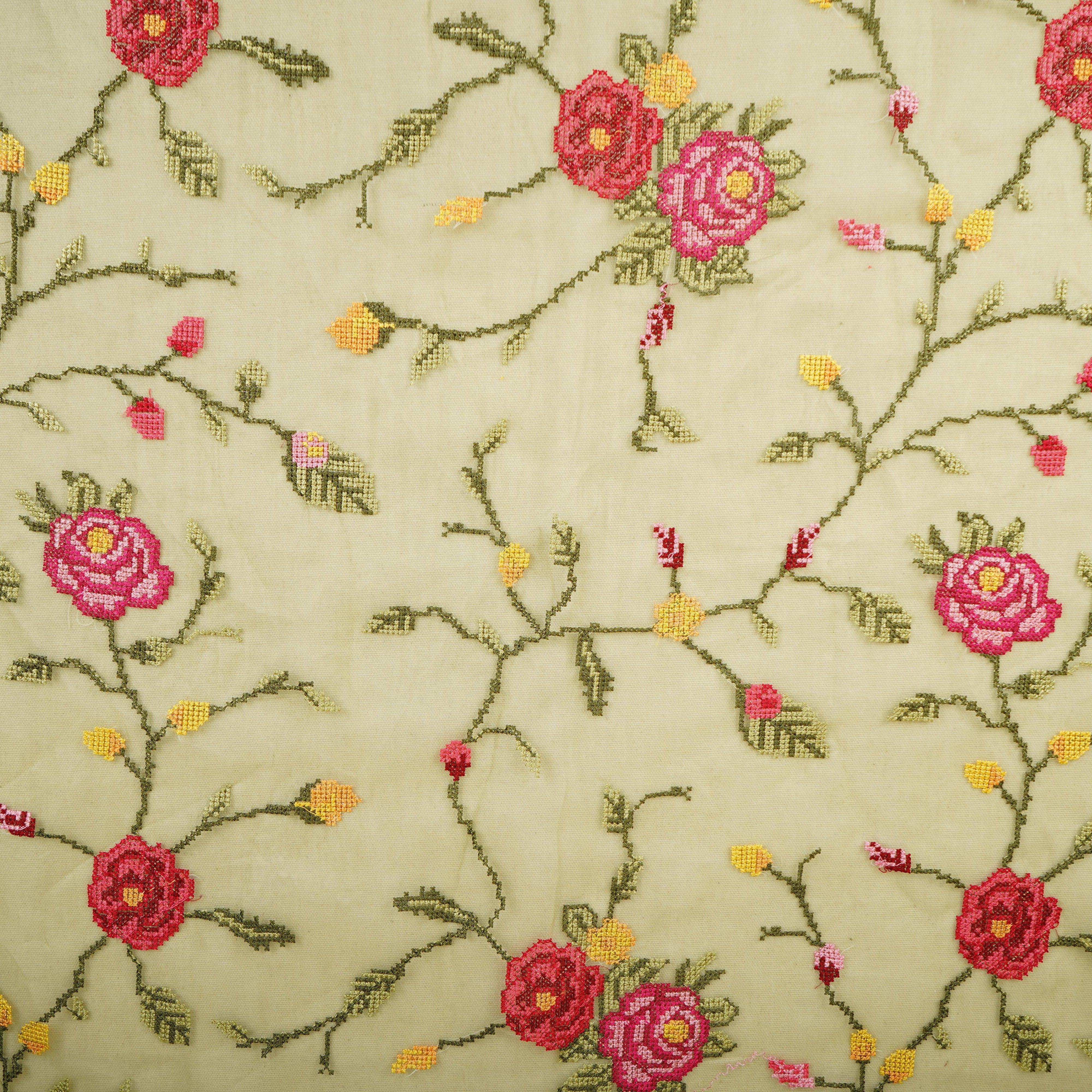 Green French Knot Embroidery Organza Fabric GTS-30498 - TradeUNO