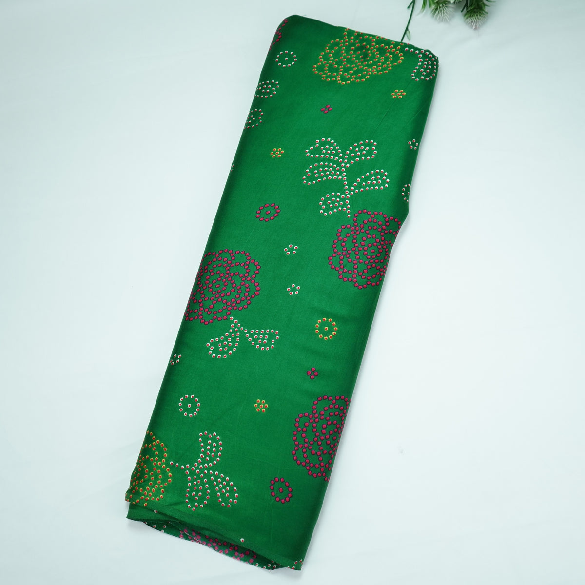 Emerald Green Floral Motifs Print Modal Satin Fabric