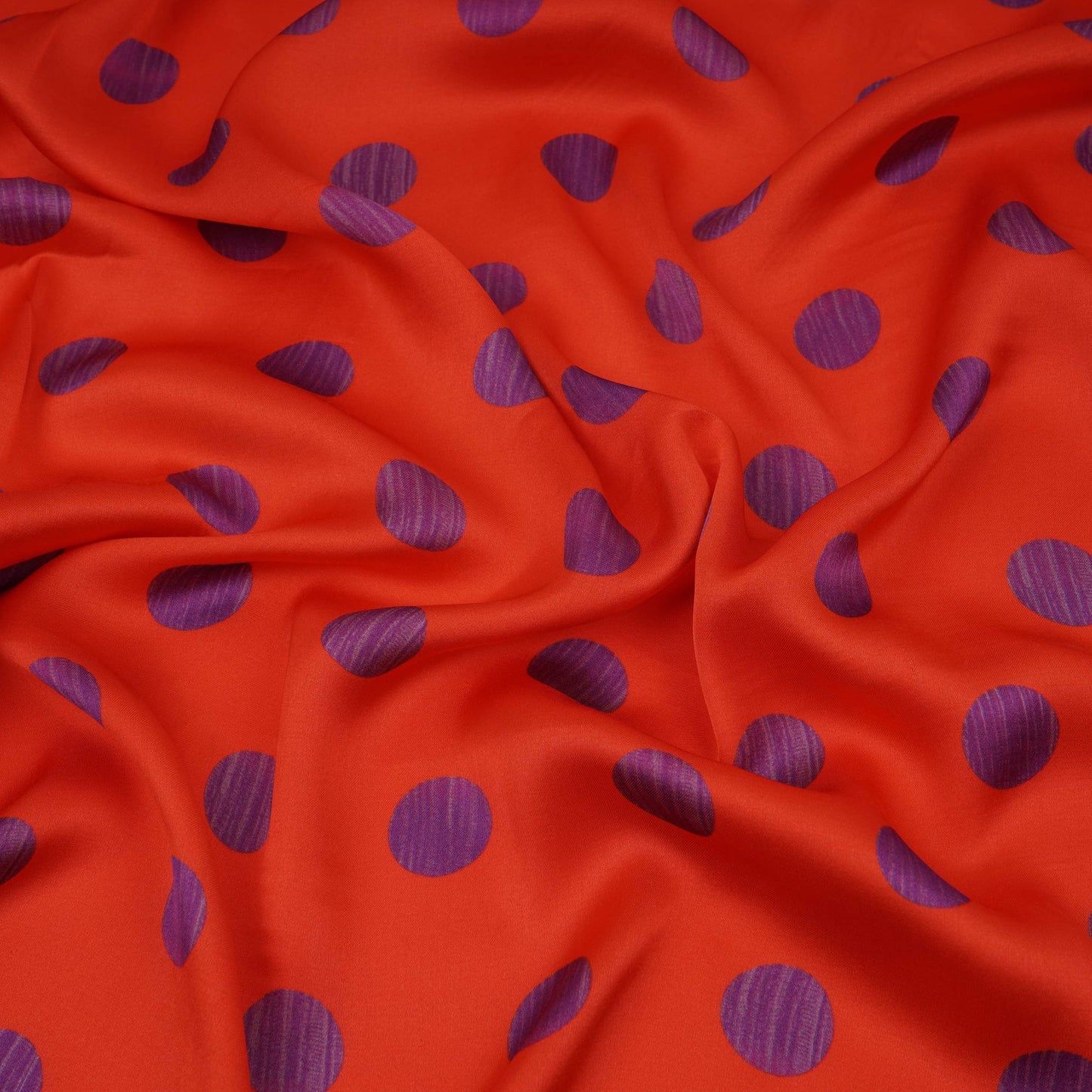 Red With Purple Polka Dot Modal Satin Fabric VP-32348