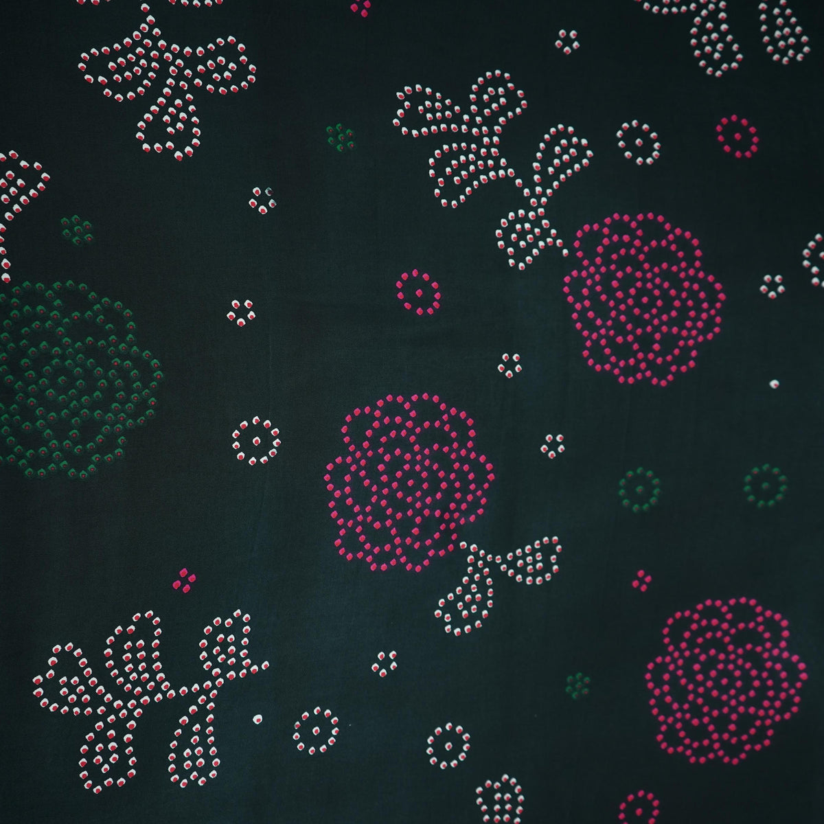 Black Bandhani Geometric Print Modal Satin Fabric