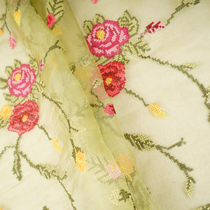 Green French Knot Embroidery Organza Fabric GTS-30498 - TradeUNO