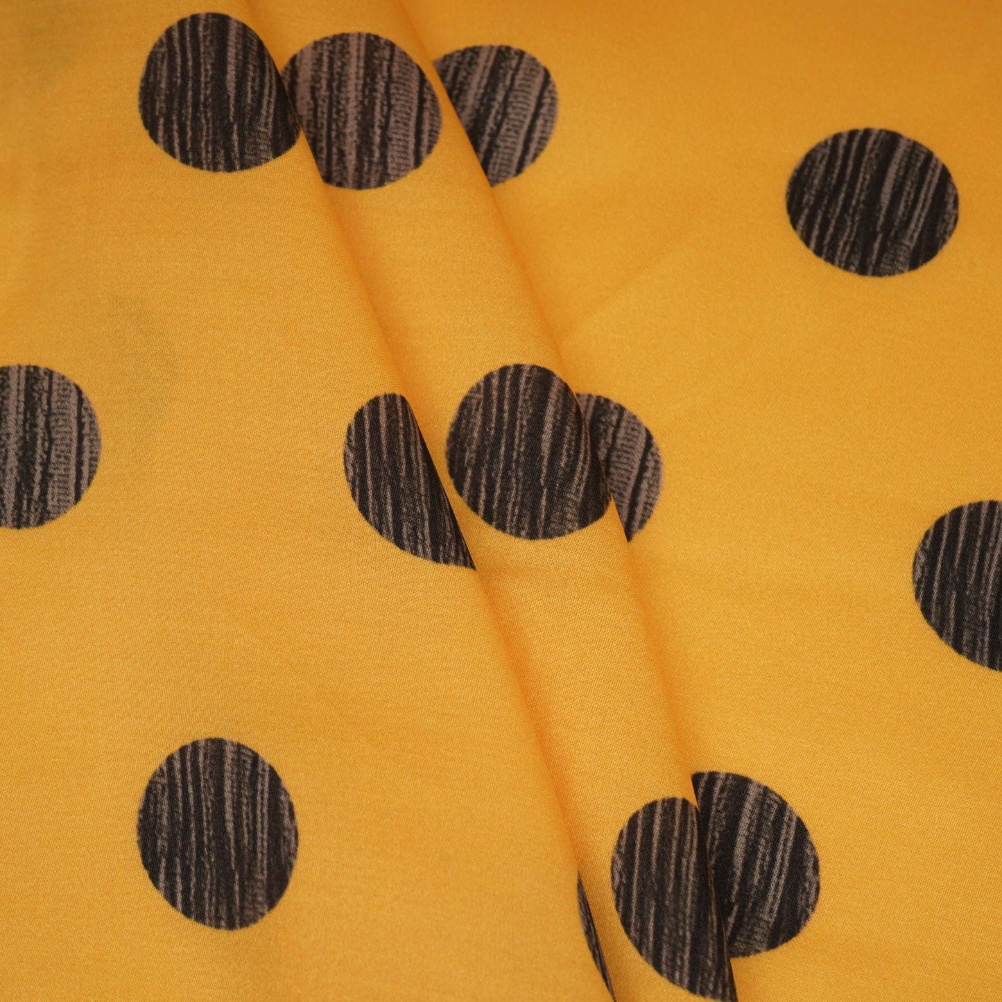 Mustard With Black Polka Dot Modal Satin Fabric VP-32352