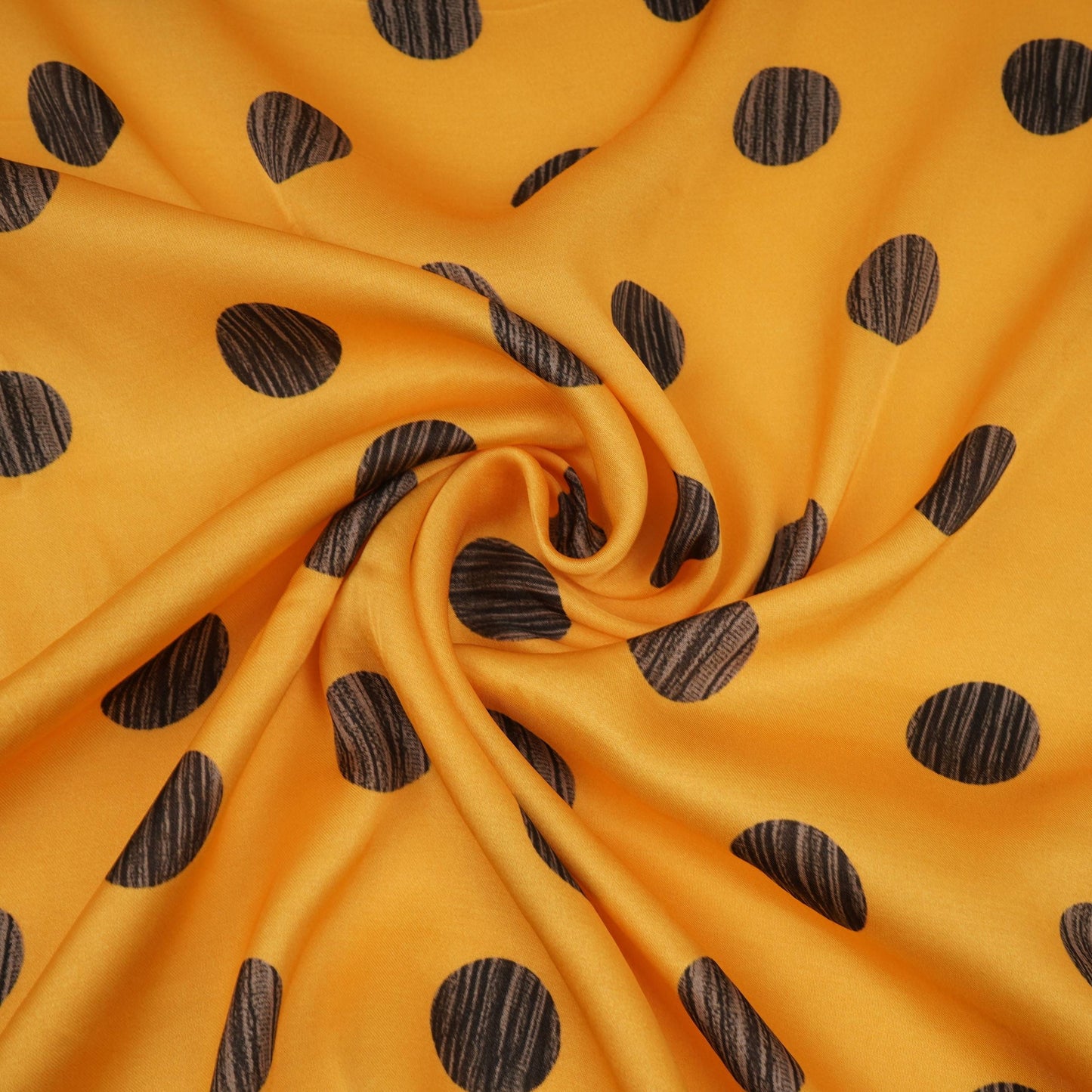 Mustard With Black Polka Dot Modal Satin Fabric VP-32352