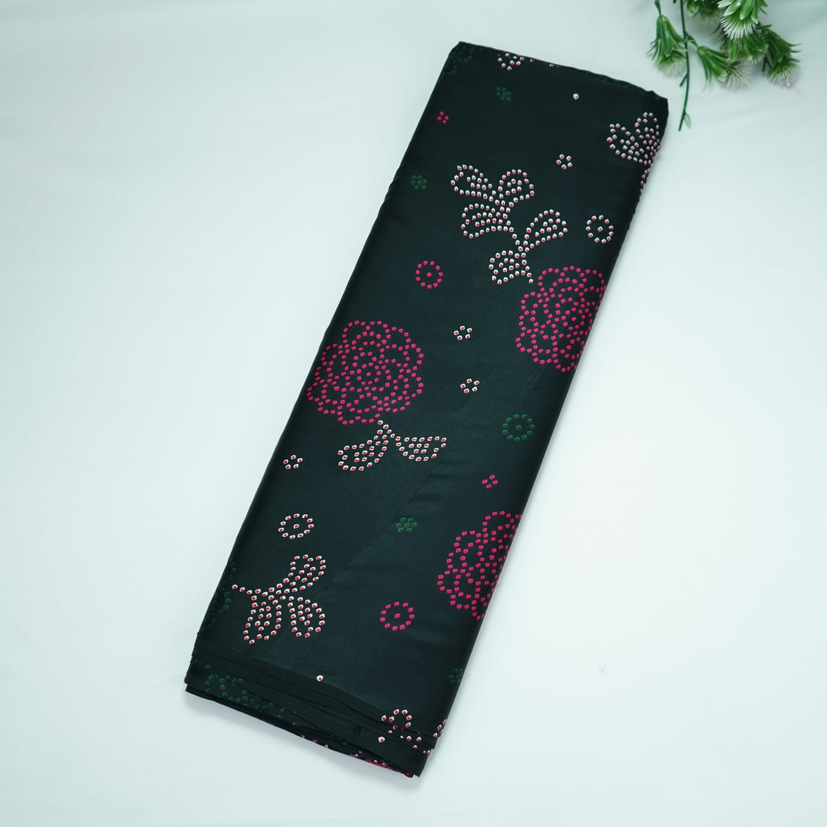 Black Bandhani Geometric Print Modal Satin Fabric