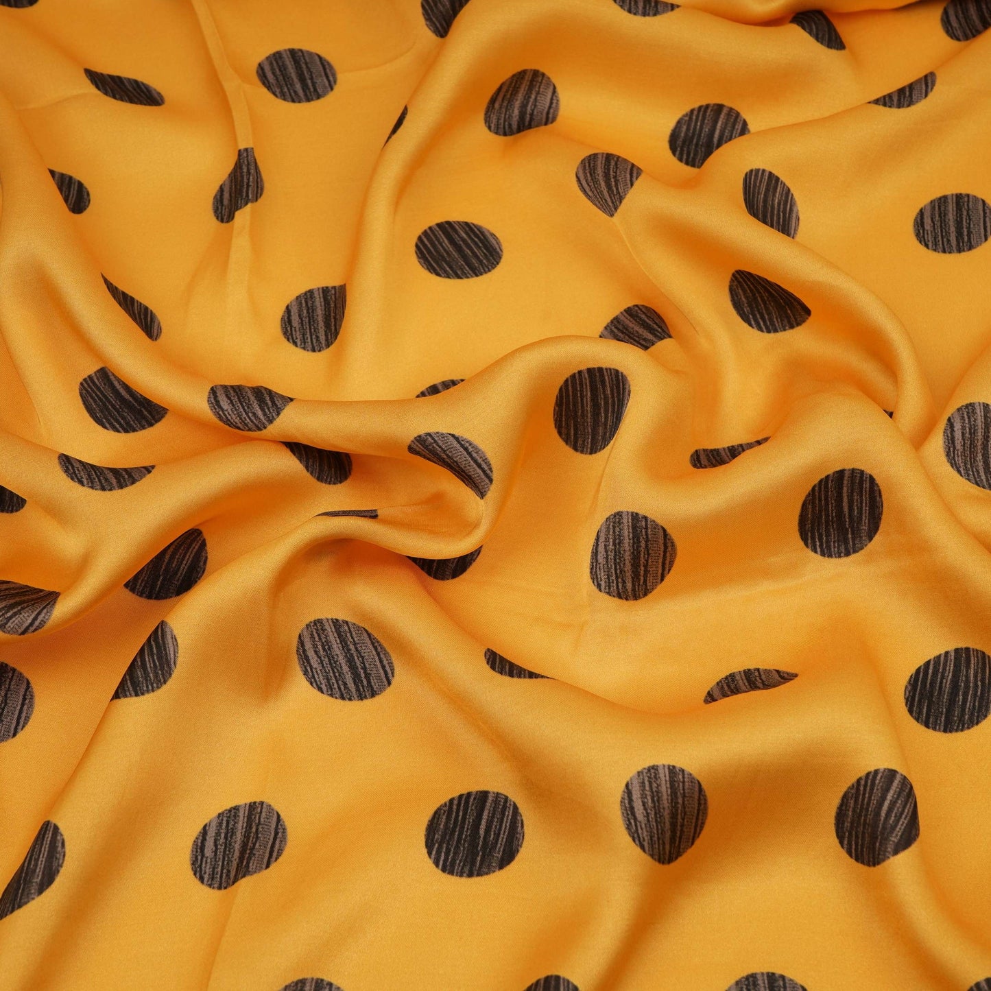 Mustard With Black Polka Dot Modal Satin Fabric VP-32352