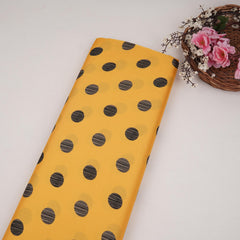 Mustard With Black Polka Dot Modal Satin Fabric VP-32352