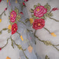 Blue Grey French Knot Embroidery Organza Fabric GTS-30500