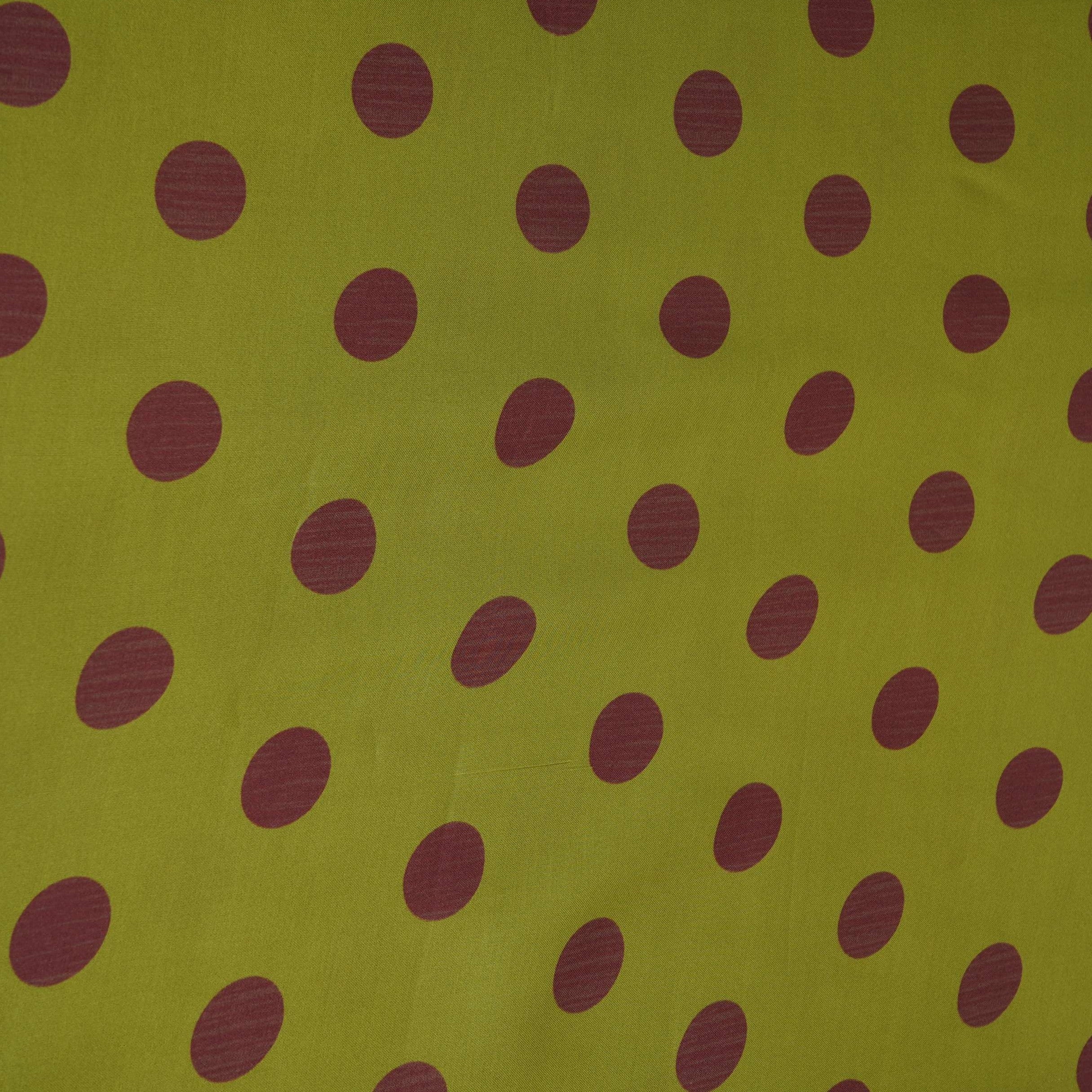 Green With Maroon Polka Dot Modal Satin Fabric VP-32349 - TradeUNO
