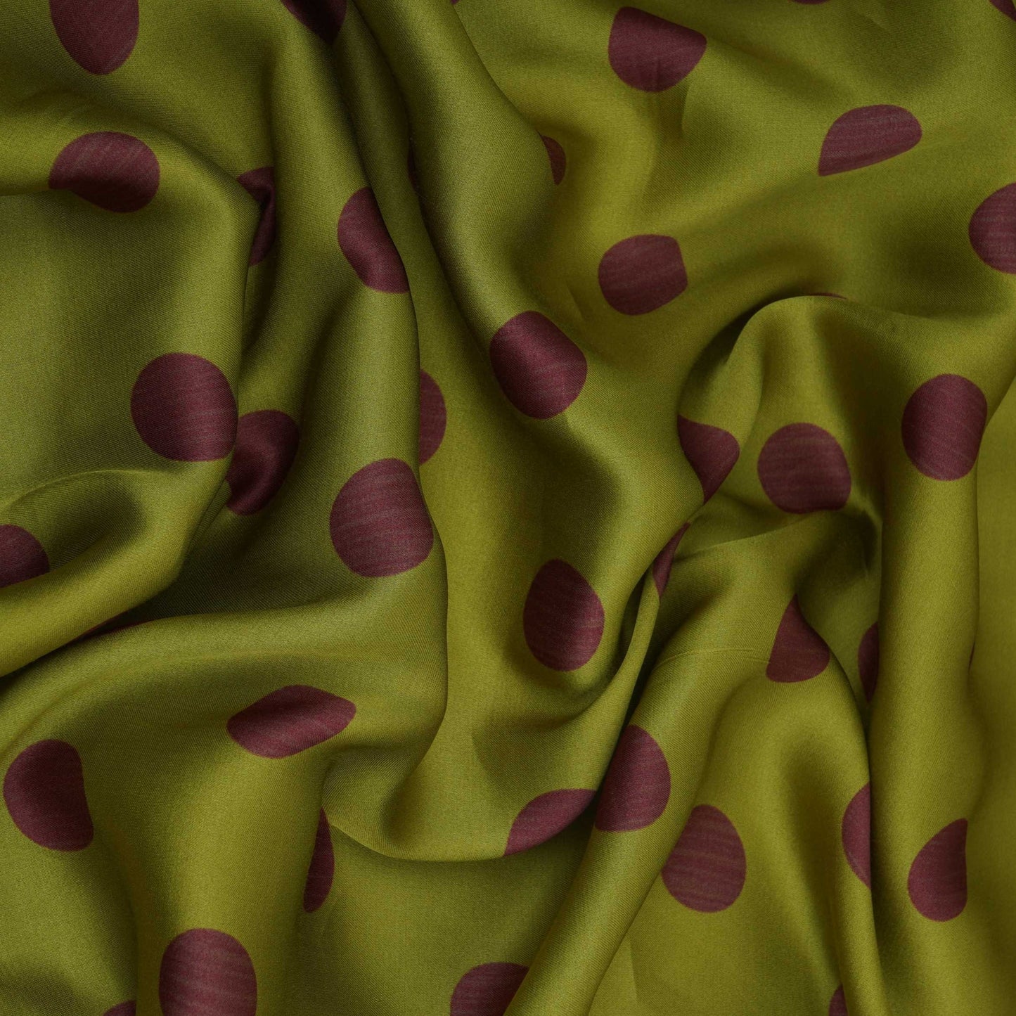 Green With Maroon Polka Dot Modal Satin Fabric VP-32349