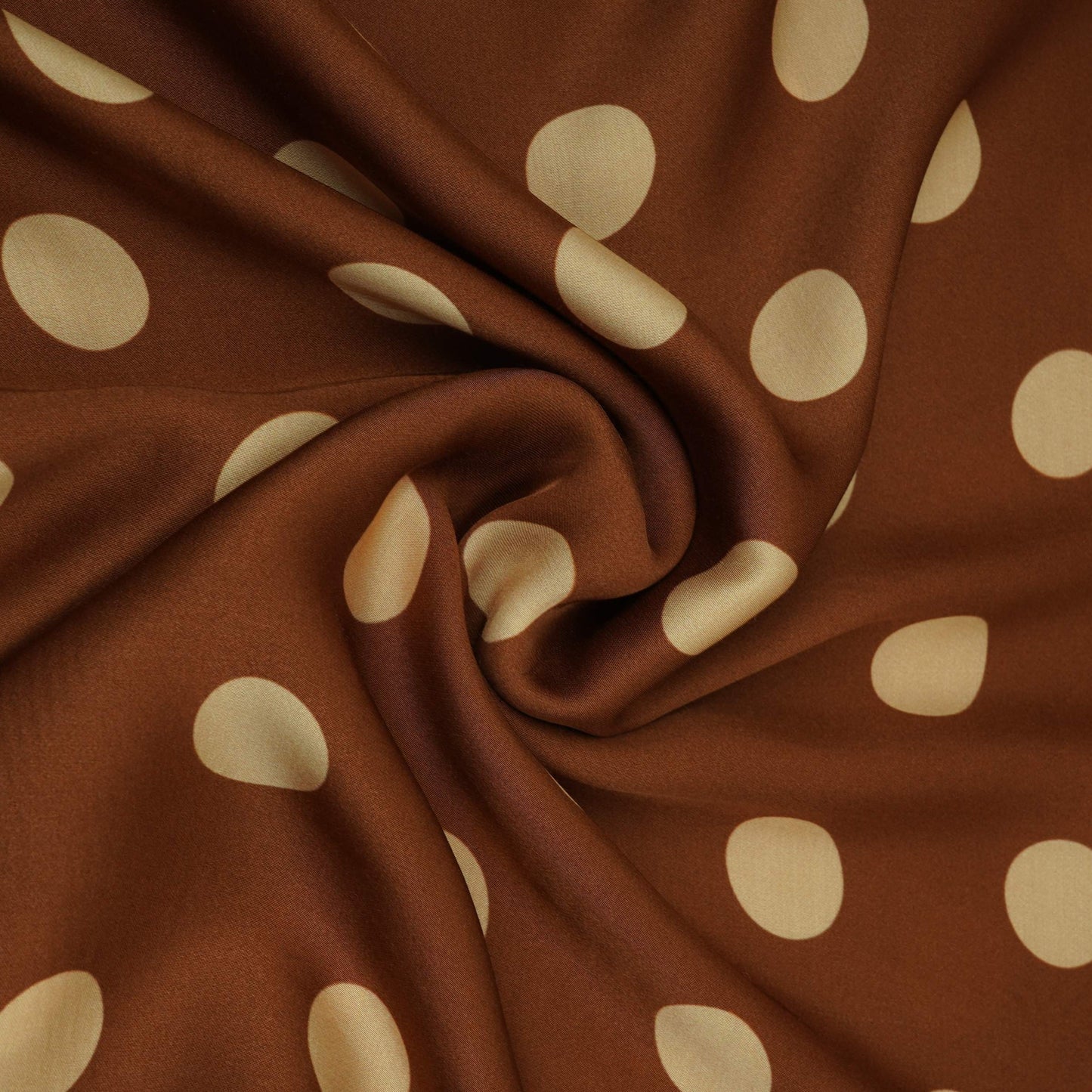 Brown With Cream Polka Dot Modal Satin Fabric VP-32354