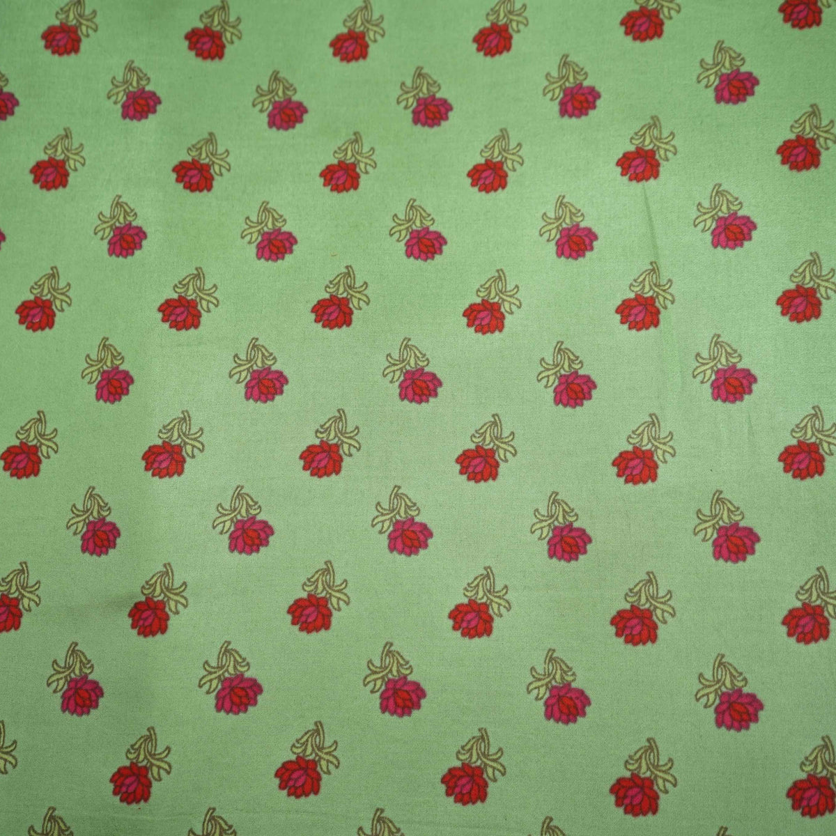 Sage Green Floral Buti Print Modal Satin Fabric