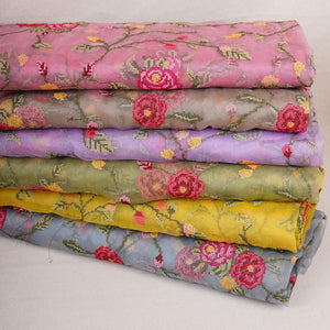 Pink French Knot Embroidery Organza Fabric GTS-30501 - TradeUNO