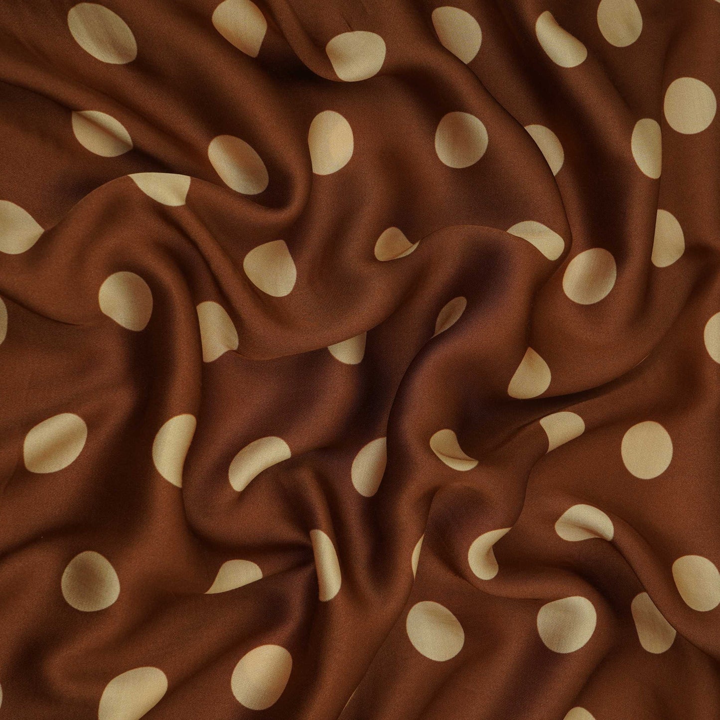 Brown With Cream Polka Dot Modal Satin Fabric VP-32354