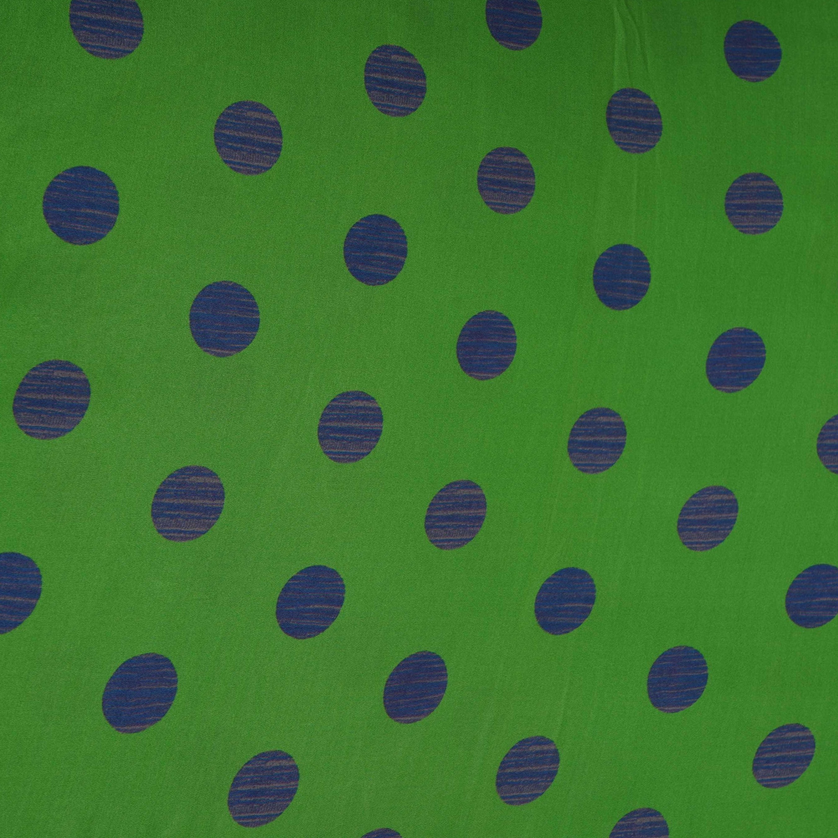 Green With Blue Polka Dot Modal Satin Fabric VP-32350 - TradeUNO