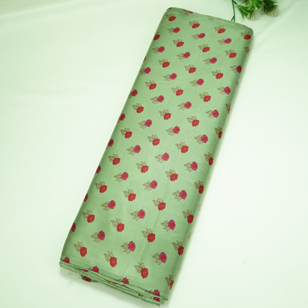 Sage Green Floral Buti Print Modal Satin Fabric