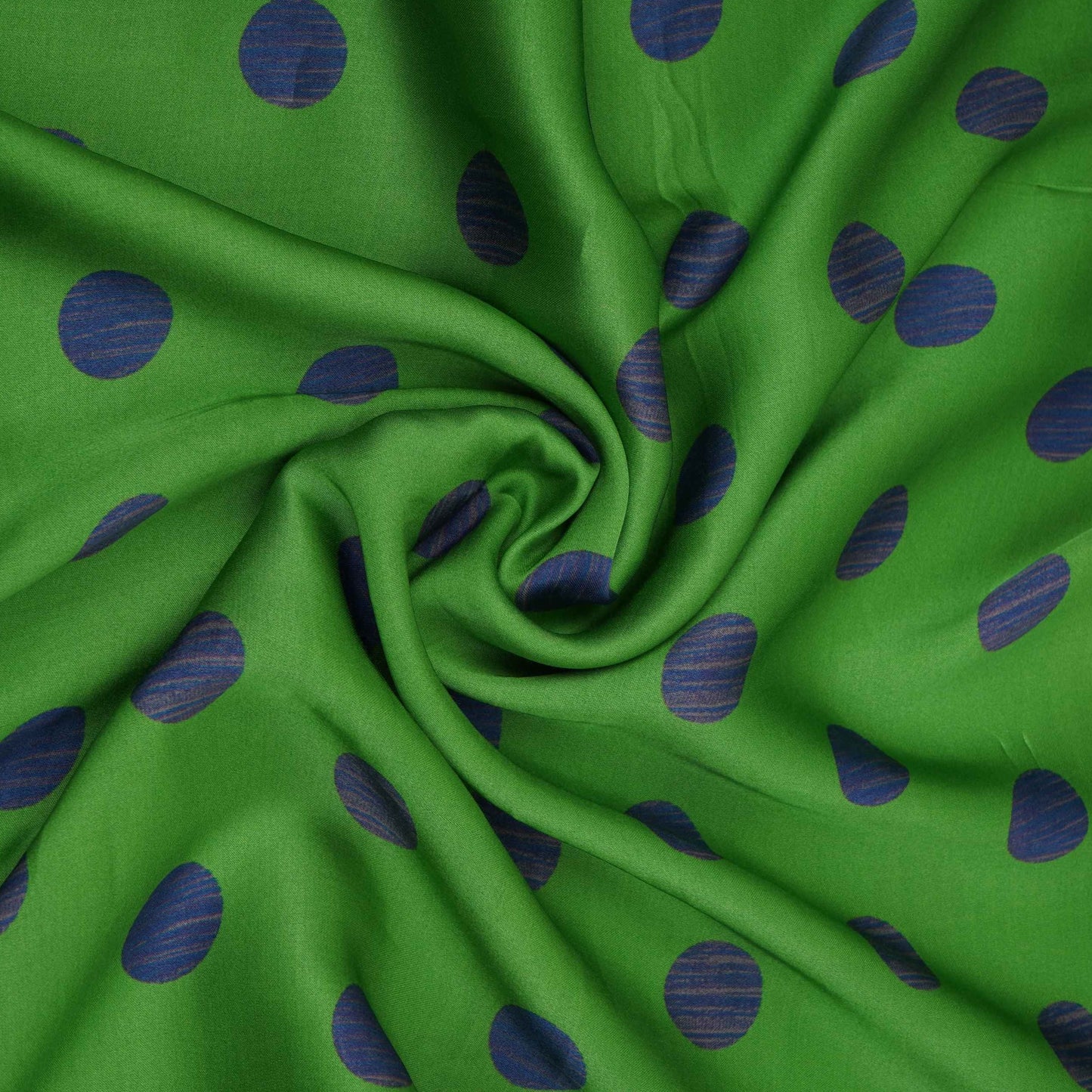 Green With Blue Polka Dot Modal Satin Fabric VP-32350