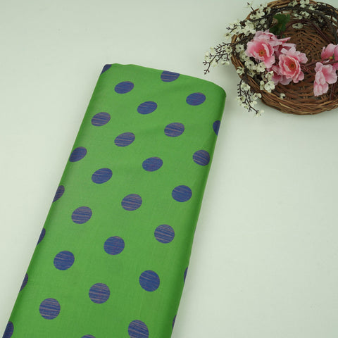 Green and blue polka dot modal satin fabric for festive wear