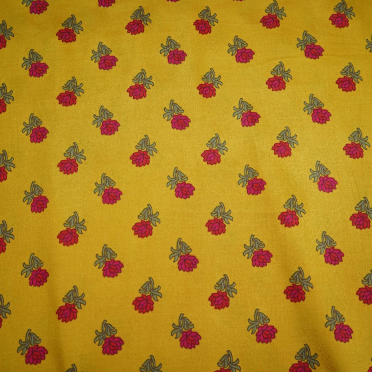Yellow Floral Motifs Print Modal Satin Fabric