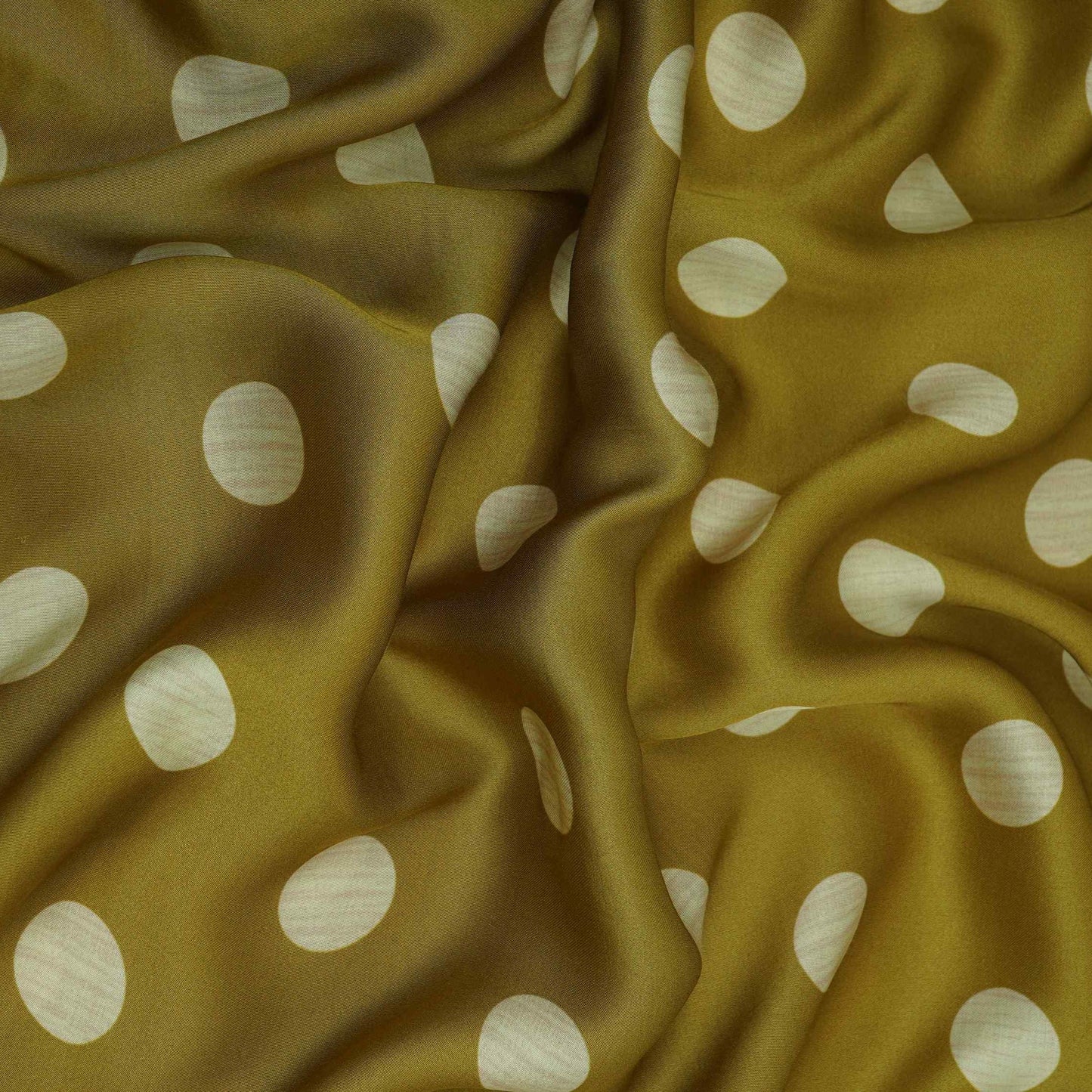 Mehendi Green With Cream Polka Dot Modal Satin Fabric VP-32356