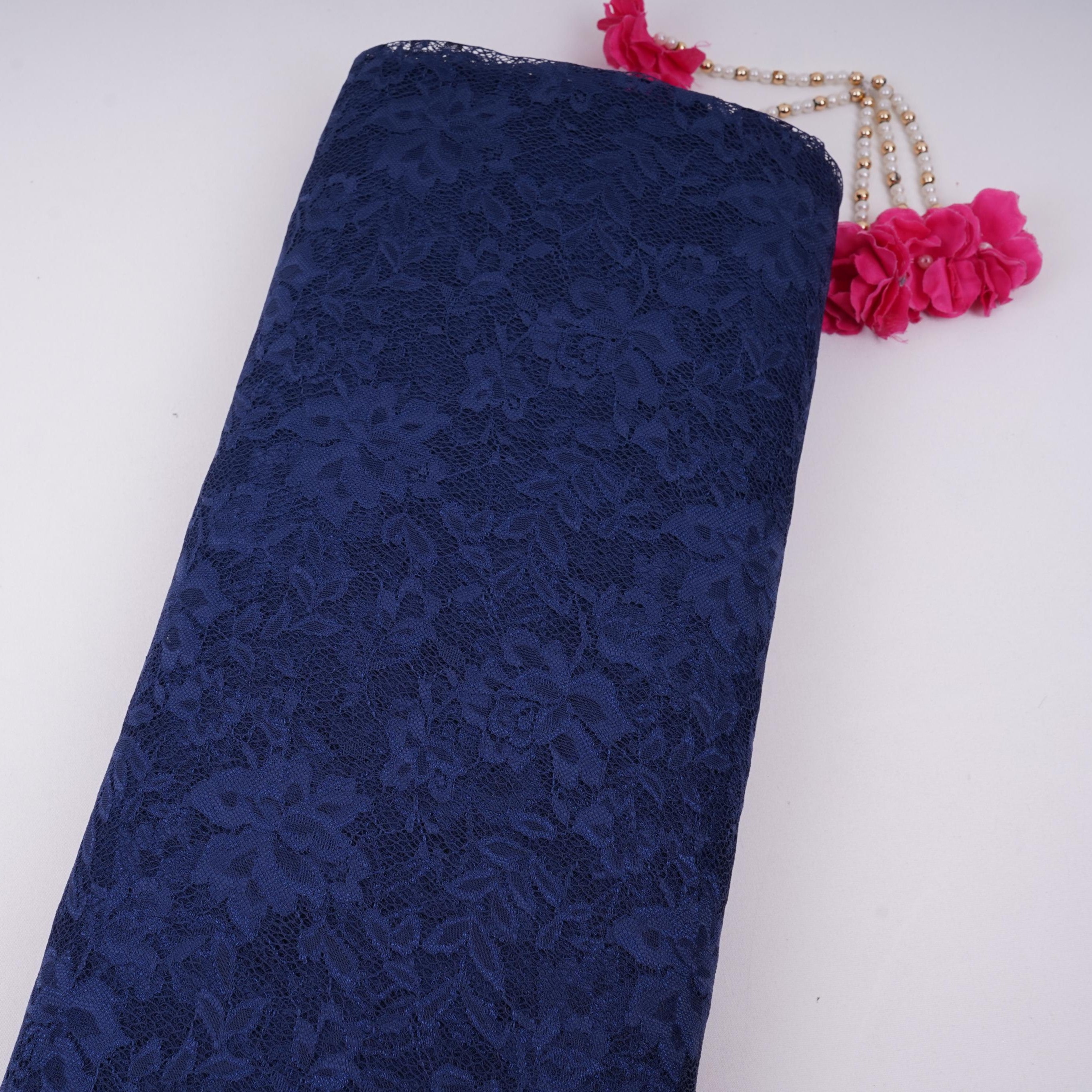 Blue Floral Embroidery Lace Fabric LI-32185 - TradeUNO