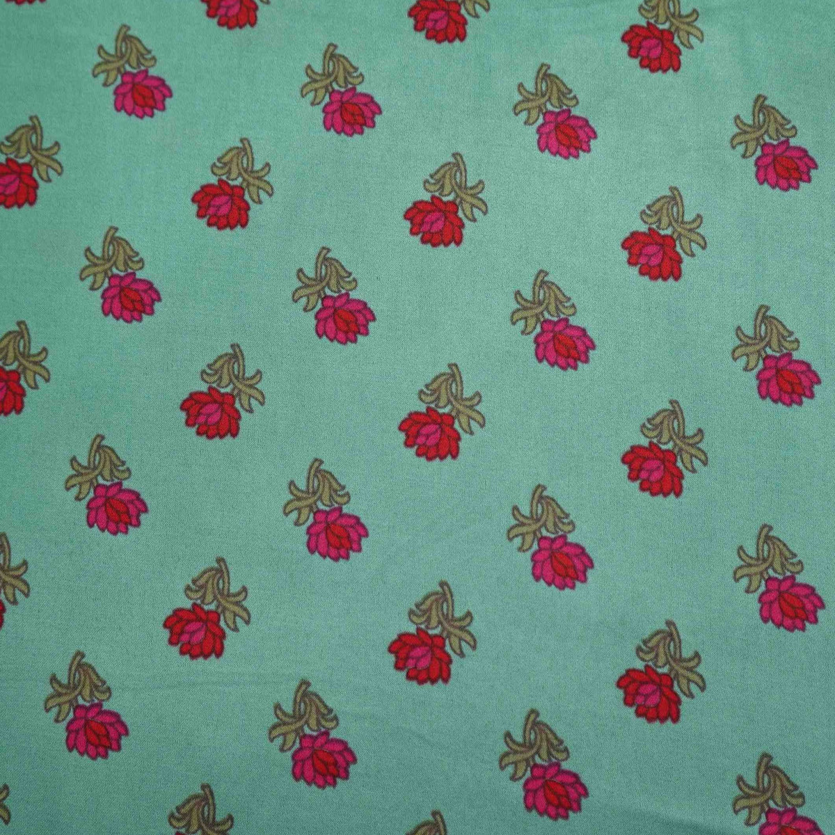 Aqua Green Floral Motifs Print Modal Satin Fabric