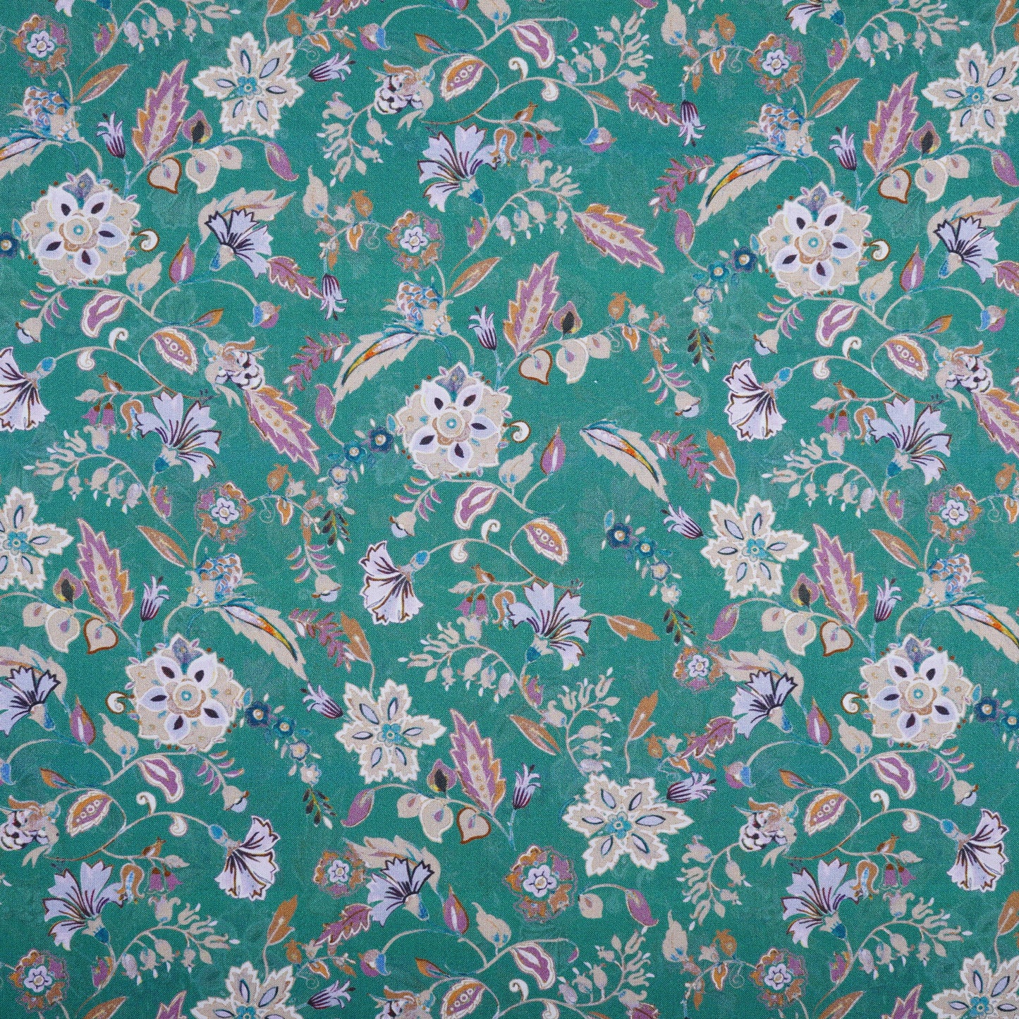 Green Floral Print Cotton Mulmul Fabric PG-30389