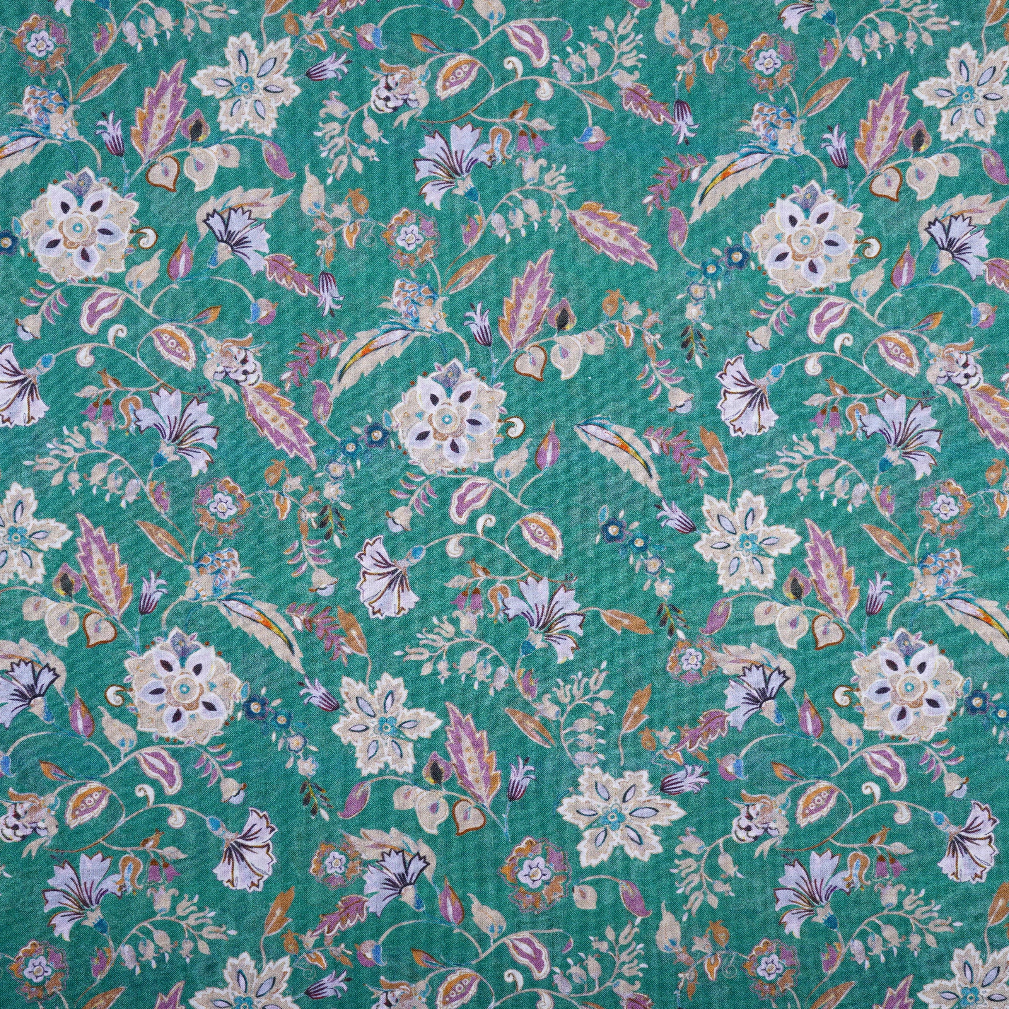 Green Floral Print Cotton Mulmul Fabric PG-30389 - TradeUNO