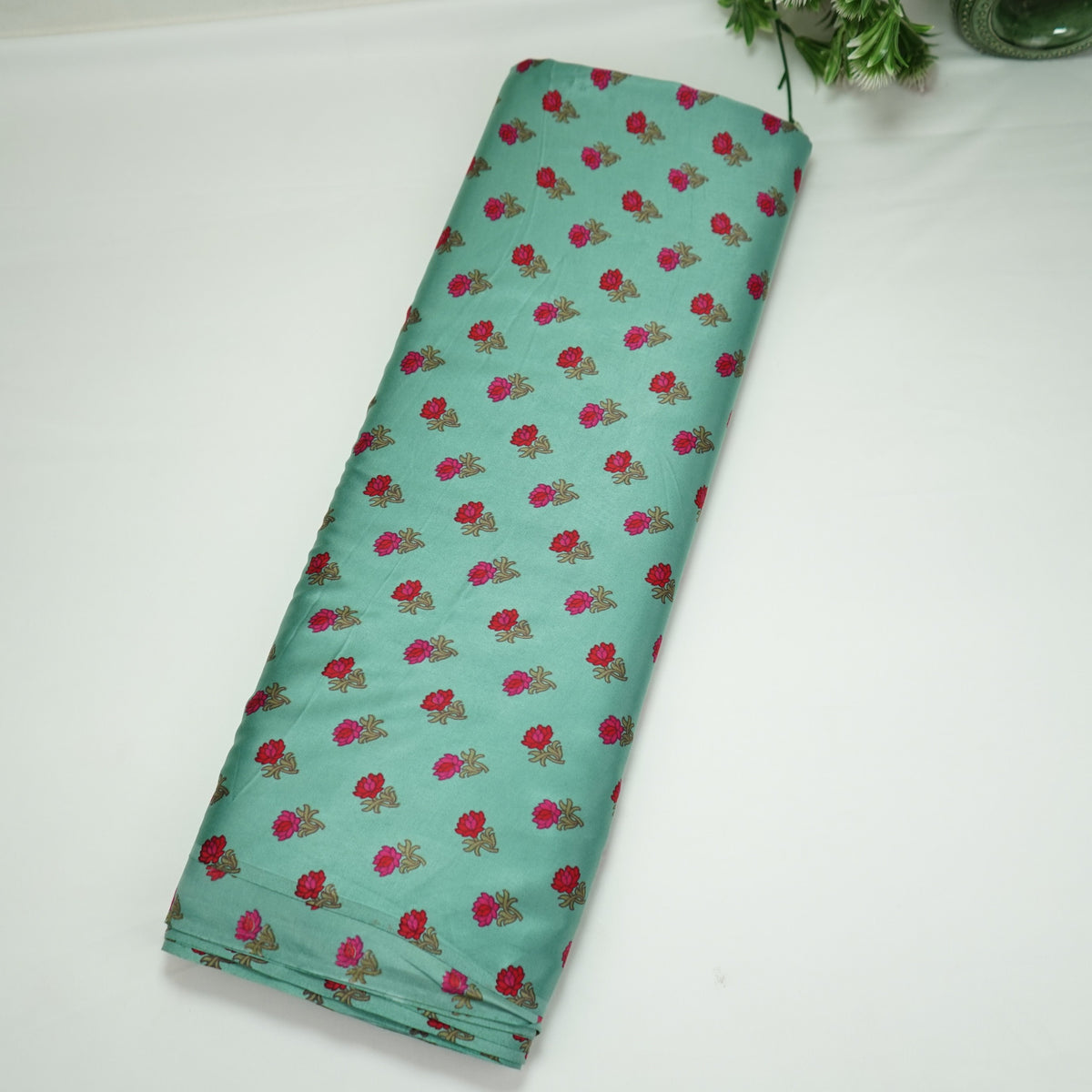 Aqua Green Floral Motifs Print Modal Satin Fabric