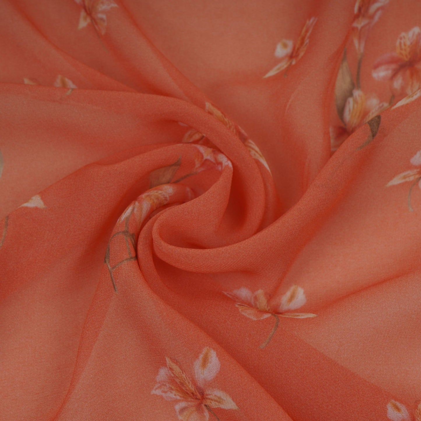 Peach Floral Print Georgette Fabric VP-32362