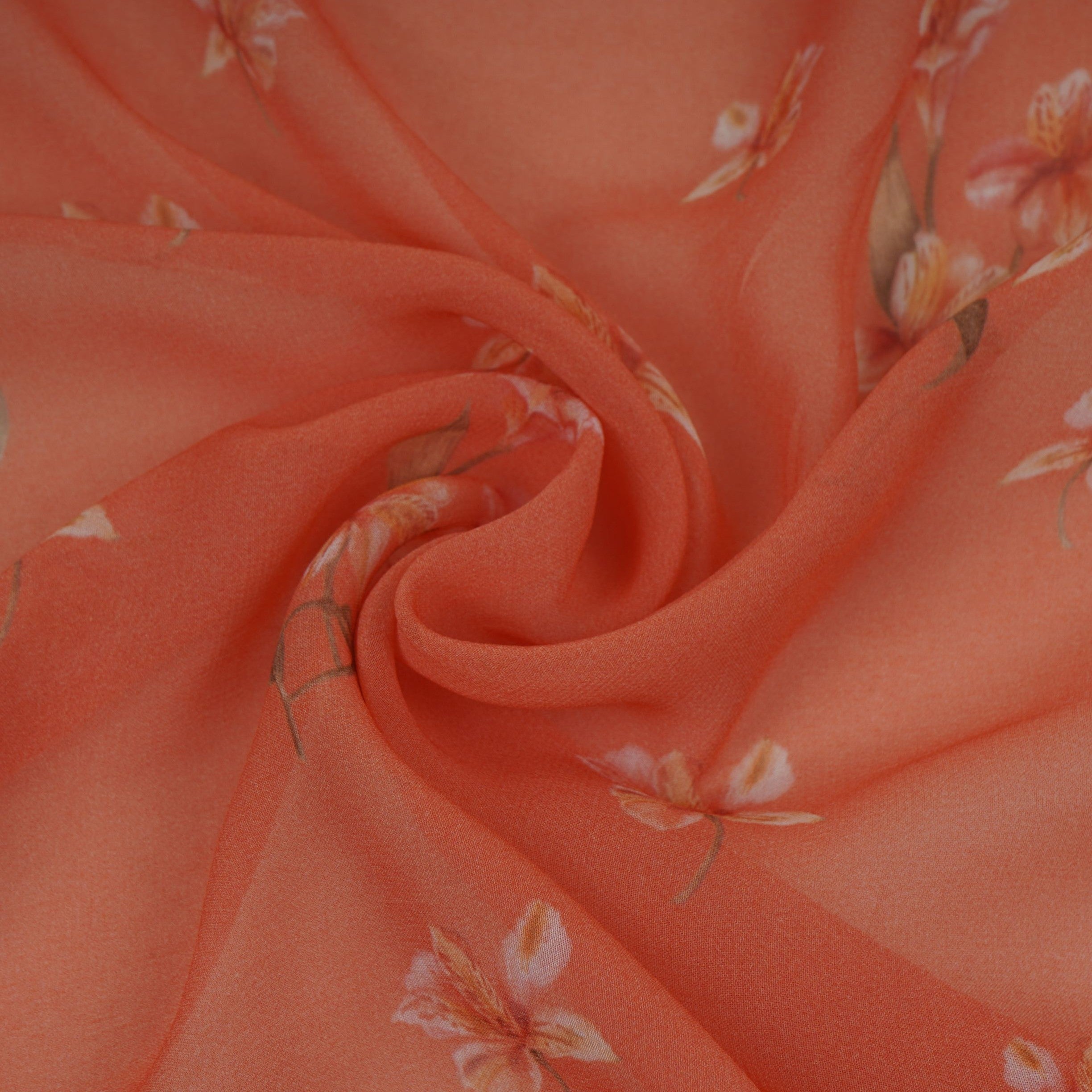Peach Floral Print Georgette Fabric VP-32362 - TradeUNO