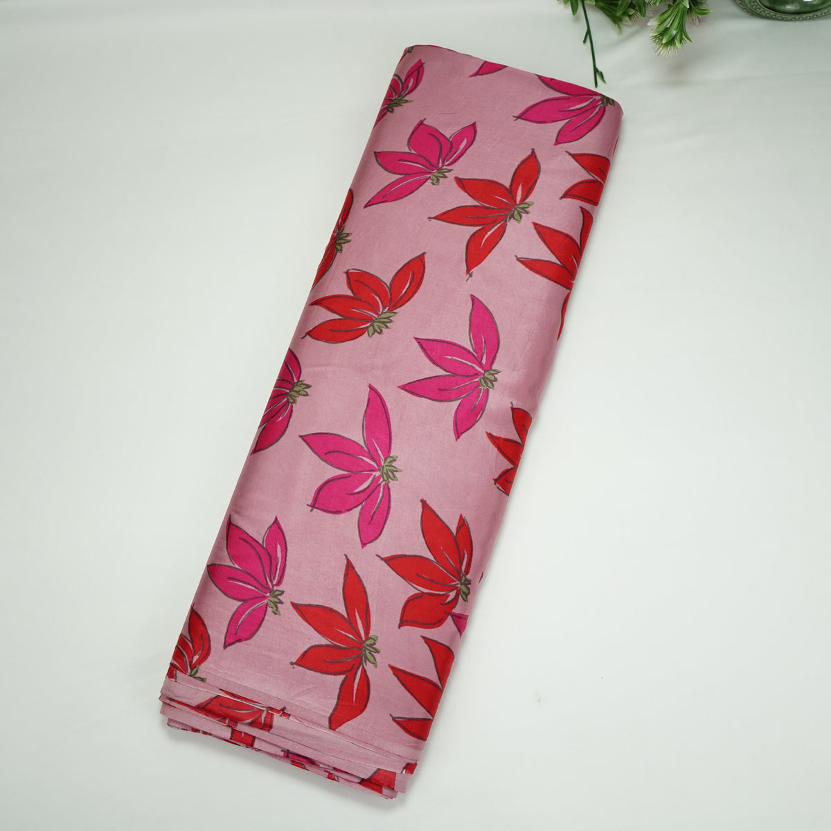 Pink Large Floral Print Modal Satin Fabric